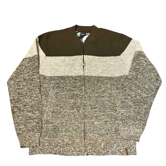 Buffalo David Bitton Men's Brown Full Zip Sweater Soft Plaid